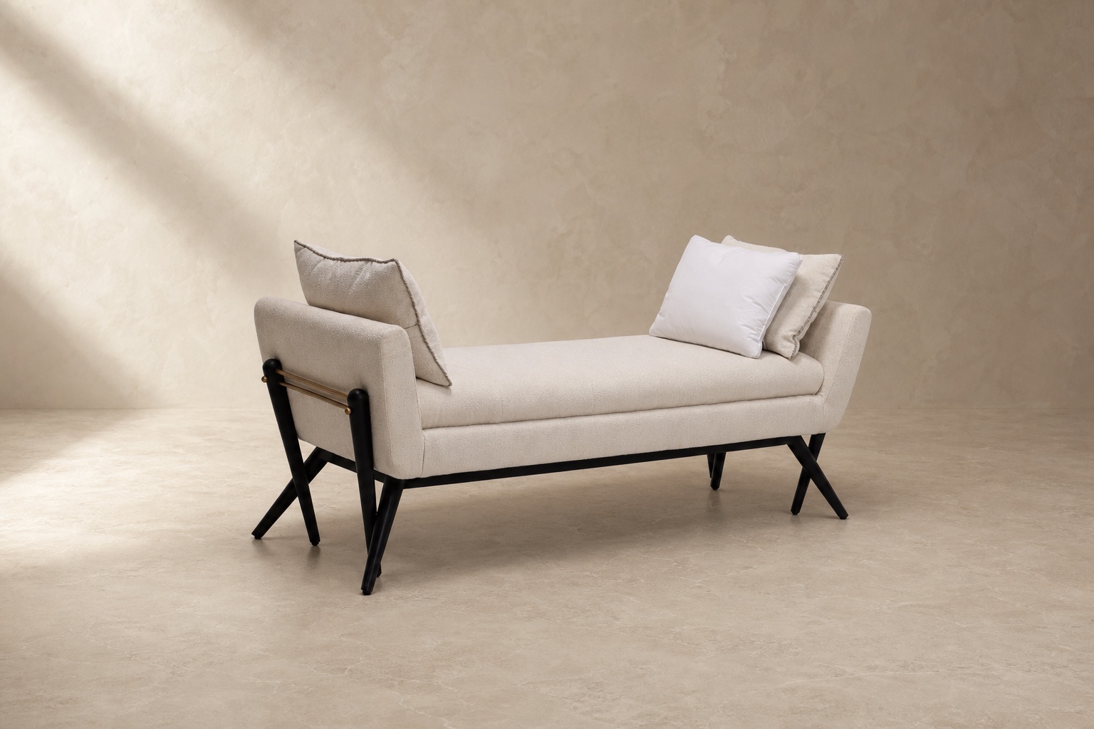 Upholstered Daybed — Textured textile · timber · metal details
