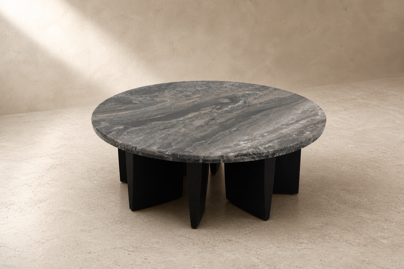 Sculptural Coffee Table — Natural stone · solid wood geometry